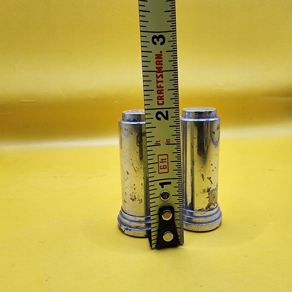 Vintage MCM Art Deco Salt & Pepper Shakers 2" Aluminum Cylindrical - Picture 6 of 6
